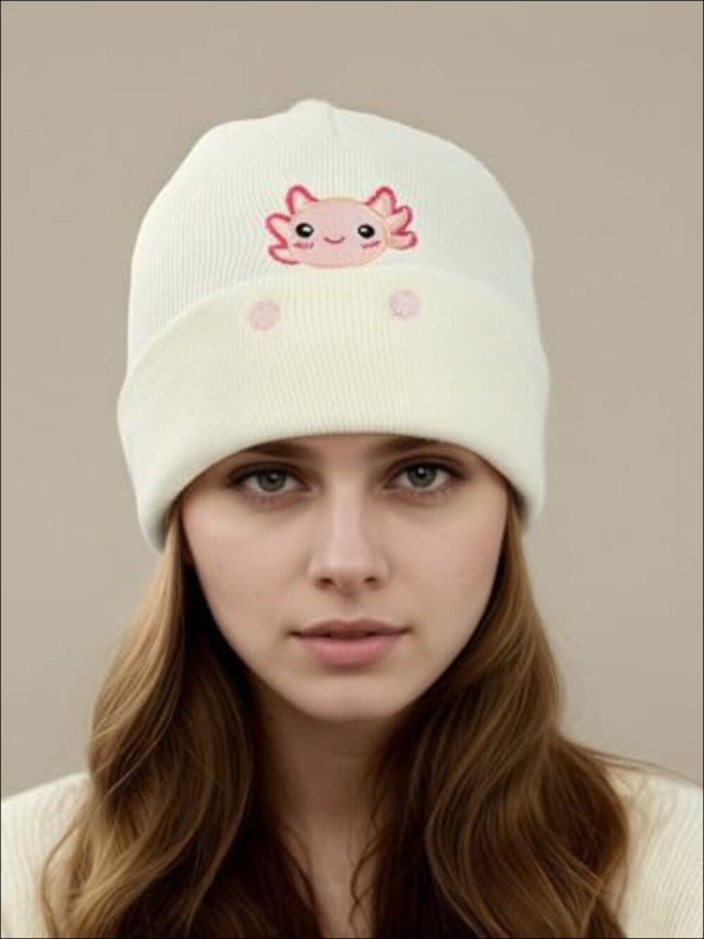 Axolotl Embroidered Beanie Acrylic Knit Hat Winter Gift - Picture 2 of 4
